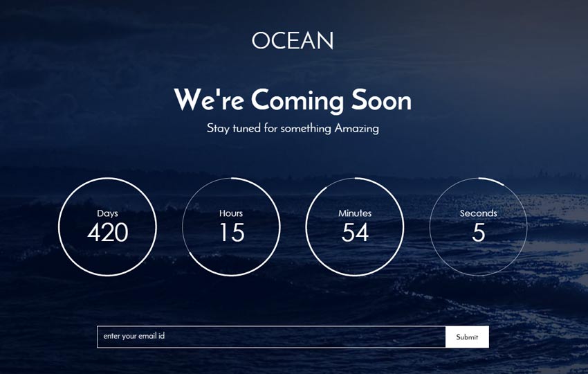 Ocean Free Coming Soon Bootstrap Template - WebThemez