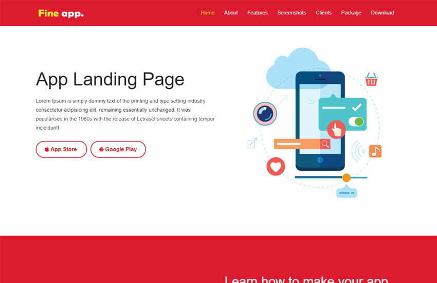 Download Responsive Free Mobile App Landing Page Template Apex App