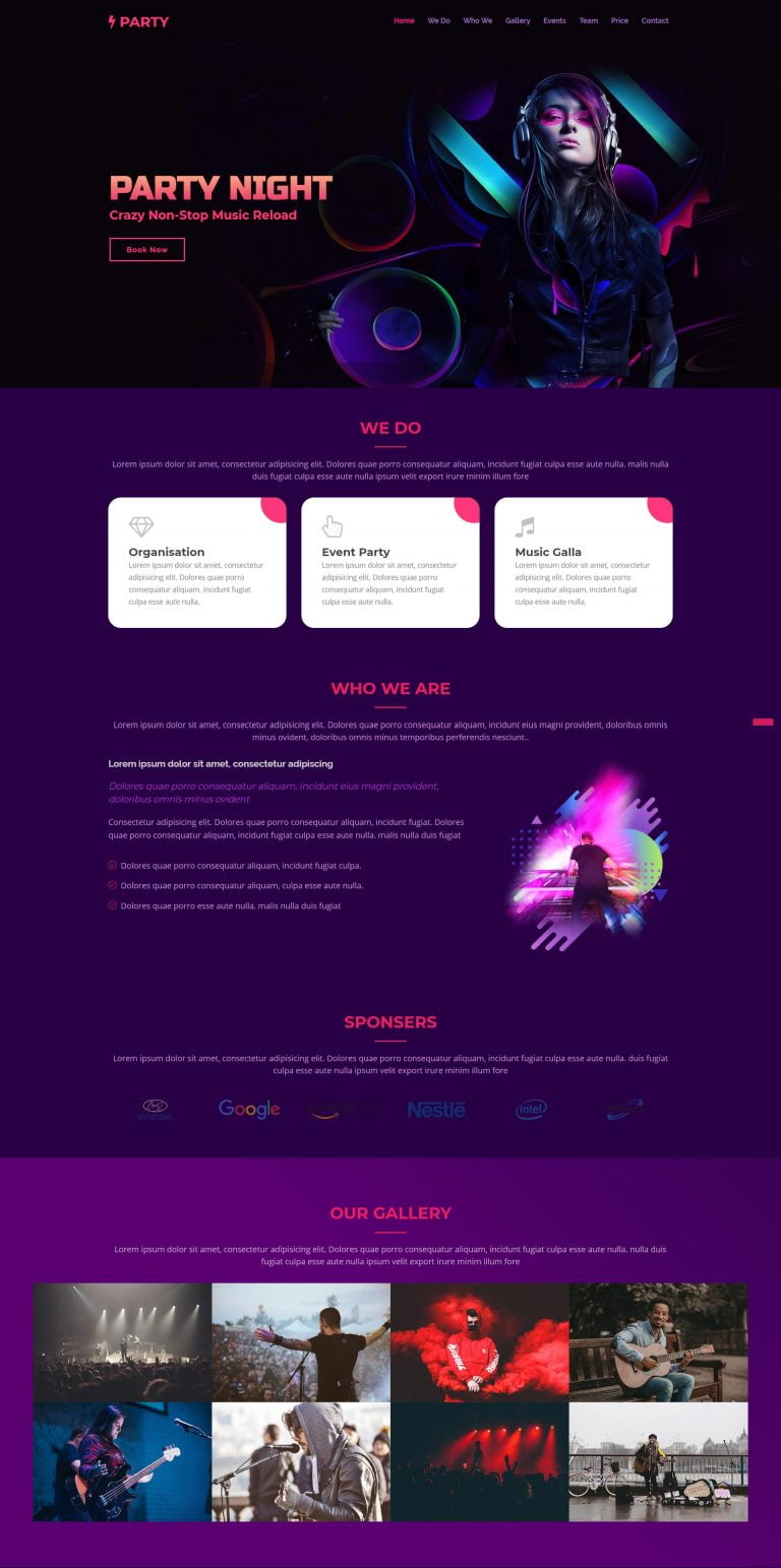 Party Event Free HTML Website Template 2022 - WebThemez