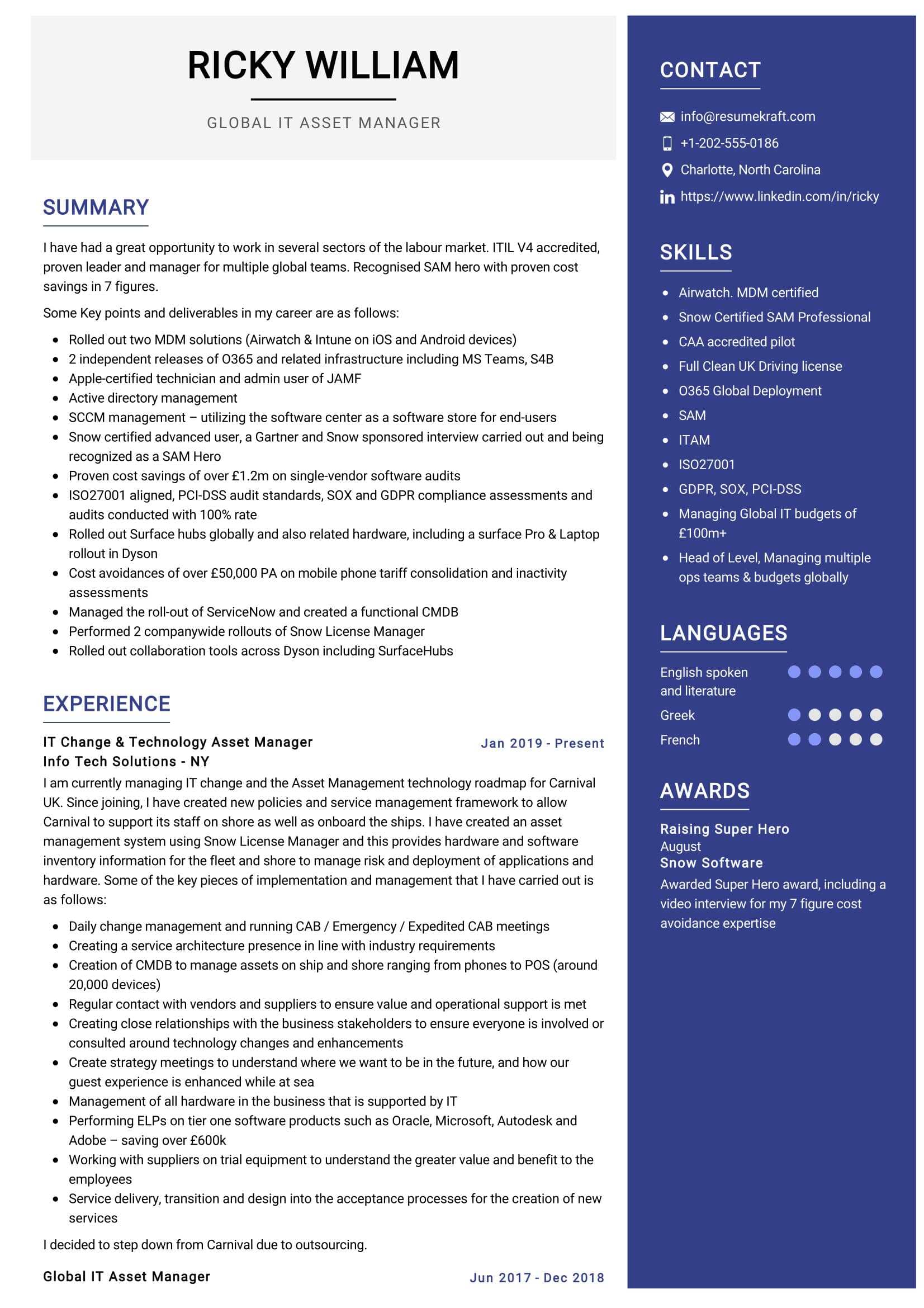 IT Asset Manager Resume Sample 2021 - WebThemez